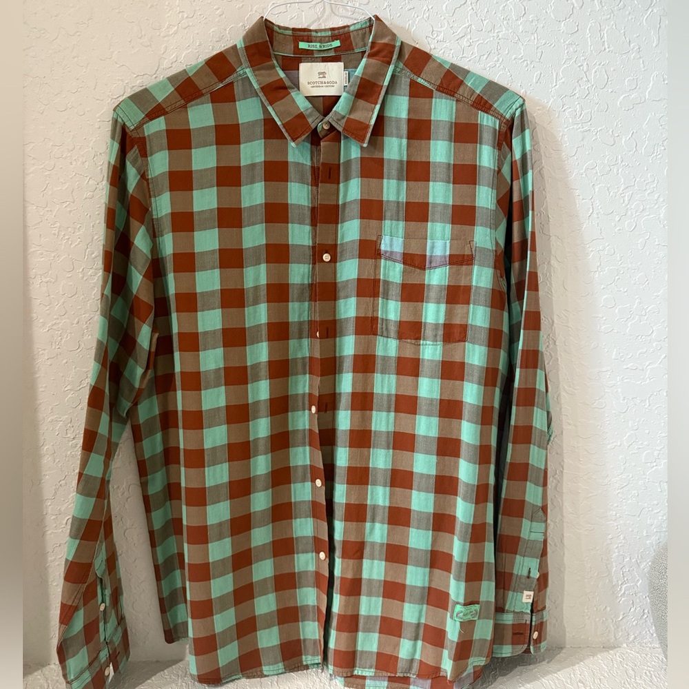 Scotch & Soda Checkered Shirt in Brown and Teal